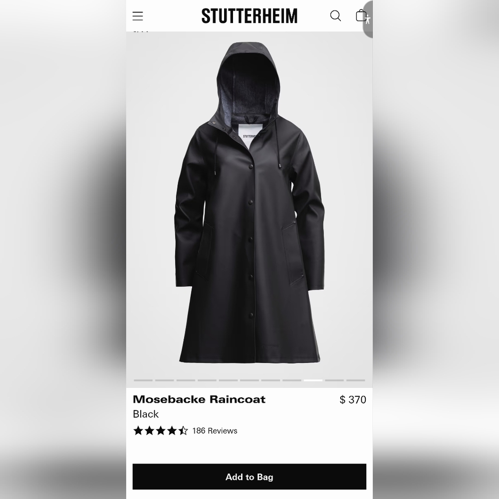 Stockholm Raincoat Black Size Medium  NWT